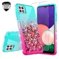 thumbnail image 1 of SPY CASE for Boost Mobile Celero 5G/Samsung Galaxy A22 5G Case Liquid Glitter Phone Case Cover with Tempered Glass Screen - Pink/Teal, 1 of 5