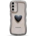 thumbnail image 1 of Compatible with Samsung Galaxy A15 5G Phone Case 6.5", Cute 3D Love Heart Aesthetic Curly Wavy Non-Slip Clear Transparent Camera Protect Soft Silicone Shockproof Cover for Women (Black), 1 of 12