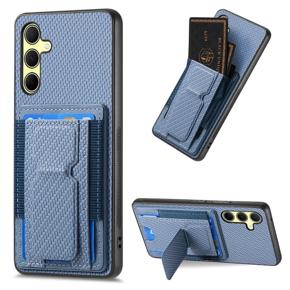 Compatible for Samsung Galaxy A15 Carbon Fiber Texture Wallet Case with Credit Card Slots, Shockproof Protection Business PU Leather Flip Kickstand Phone Cover for Galaxy A15, Blue