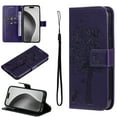 thumbnail image 1 of Compatible with Samsung Galaxy A15 Case Wallet Case with Kickstand Credit Card Holder Slots Cute Cat Butterfly & Tree Embossed Premium PU Leather Protective Phone Case with Wrist Strap,Purple, 1 of 8