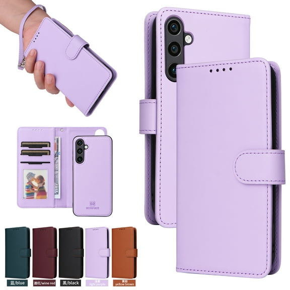 Compatible with Samsung Galaxy A15 Phone Case Detachable Wallet, Magnetic Flip Folio with Credit Card Holder & Cash Slot, Premium PU Leather, Wristlet, Kickstand Shockproof Cover, Purple