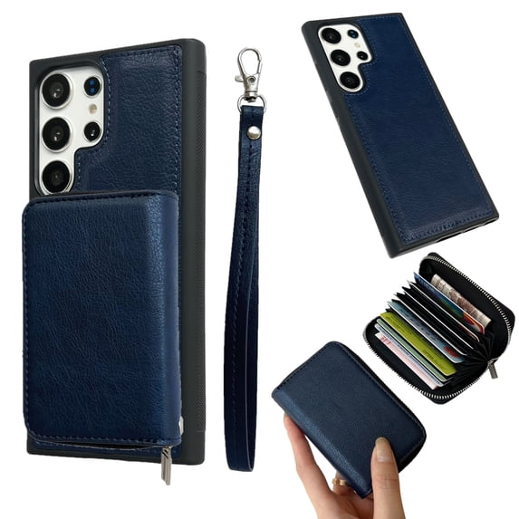 Compatible with Samsung Galaxy A15 Wallet Case Card Holder, PU Leather Phone Case Women Men Protective Cover Wrist Strap Zipper Credit Card Slots For Samsung Galaxy A15, Blue