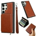thumbnail image 1 of Compatible with Samsung Galaxy A15 Wallet Case Card Holder, PU Leather Phone Case Women Men Protective Cover Wrist Strap Zipper Credit Card Slots For Samsung Galaxy A15, Brown, 1 of 7
