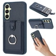 thumbnail image 1 of Compatible with Samsung Galaxy A15 Wallet Phone Case,360°Rotation Finger Ring Holder Kickstand,with Card Holder,Lychee Pattern PU Leather Durable Shockproof Rugged Phone Case,Blue, 1 of 12