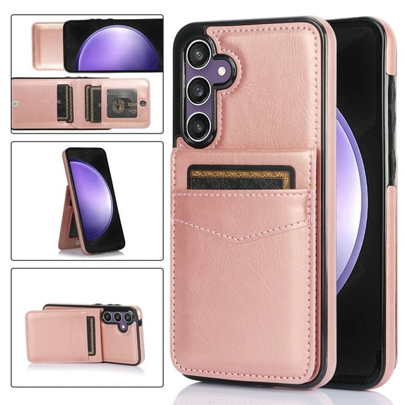 Compatible with Samsung Galaxy A16 5G Case Wallet with Credit Card Holder, Premium PU Leather Magnetic Clasp Kickstand Heavy Duty Protective Shock Absorbing Phone Cover for A16 5G, Rosegold