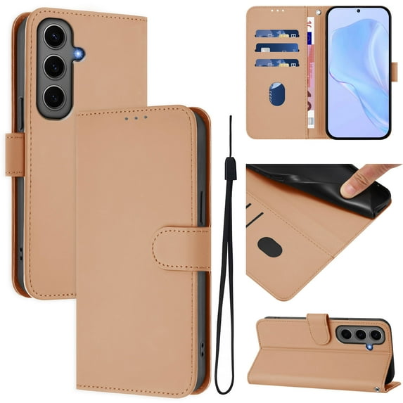 Compatible with Samsung Galaxy A16 5G Wallet Case with RFID Blocking Credit Card Holder, PU Leather Folio Flip Kickstand Protective Shockproof Anti-fall Phone Case Cover Women Men,Nude
