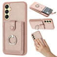thumbnail image 1 of Compatible with Samsung Galaxy A16 5G Wallet Phone Case,360°Rotation Finger Ring Holder Kickstand,with Card Holder,Lychee Pattern PU Leather Durable Shockproof Rugged Phone Case,Rosegold, 1 of 12