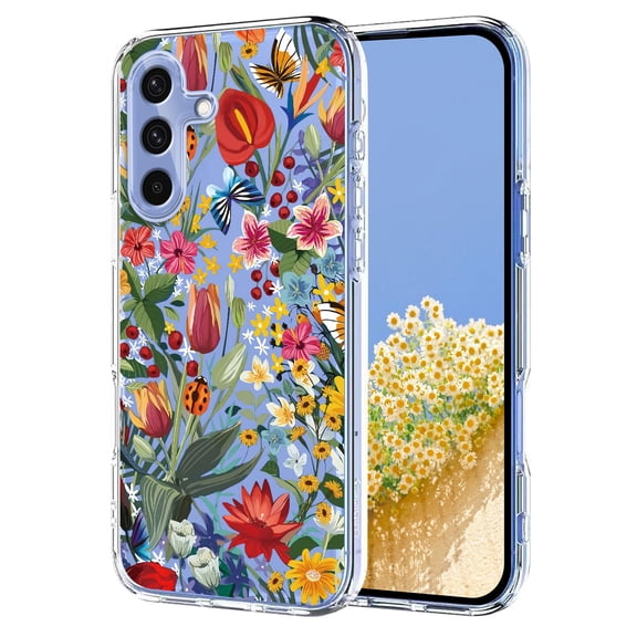 Compatible with Samsung Galaxy A17 5G Case Clear with Flower Design, Cute Soft Silicone TPU Floral Aesthetic Women Girls Transparent Protective Shockproof Anti-Scratch Anti-Yellow Phone Cover, D