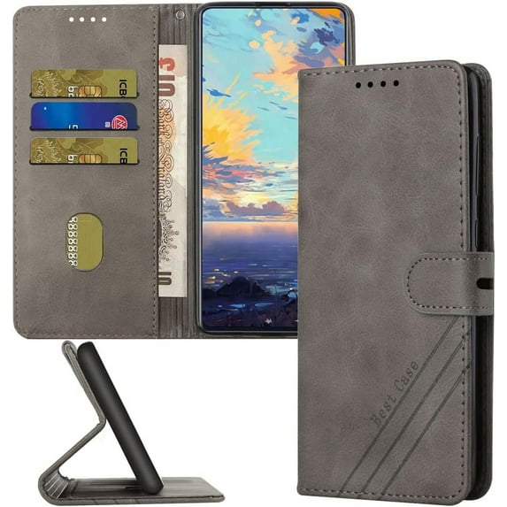 Compatible with Samsung Galaxy A20 Wallet Case, Galaxy A20 Leather Flip Folio Case with Card Holders Kickstand Magnetic Feature Shockproof Case for Samsung Galaxy A20 / A30 Matte Grey