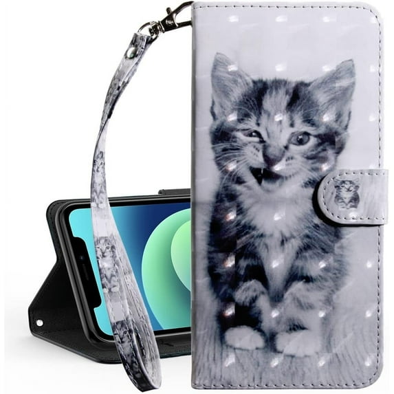Compatible with Samsung Galaxy A20 Wallet Case, Galaxy A20 Phone Case Leather Flip Folio Case with Wrist Strap and Kickstand Magnetic Shockproof Case for Samsung Galaxy A20 / A30 Cute Cat BX