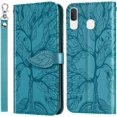 thumbnail image 1 of Compatible with Samsung Galaxy A20 Wallet Case Women Leather Flip with Wrist Strap Kickstand Magnetic Shockproof with Card Holder Protective Case for Samsung Galaxy A20 / A30 Life Tree Blue, 1 of 14