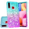 thumbnail image 1 of Compatible for Samsung Galaxy A20S Case with Tempered Glass Screen Protector SOGA Diamond Liquid Quicksand Cover Cute Girl Women Phone Case - Teal / Purple, 1 of 5