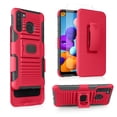 thumbnail image 1 of Compatible for Samsung Galaxy A21 Case with Tempered Glass Screen Protector Belt Clip Holster Defender Rugged Shock Proof Armor Heavy Protection Phone Cover w/ Magnetic Mount Plate [Red], 1 of 8