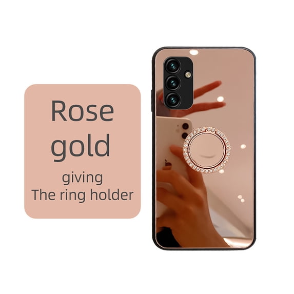 Compatible with Samsung Galaxy A23 4G Makeup Mirror Case Bling Diamond Glitter Rhinestone with Ring Holder Stand Kickstand Luxury Cute Shockproof for Girls Women Case for Samsung Galaxy A23 4GRosegold