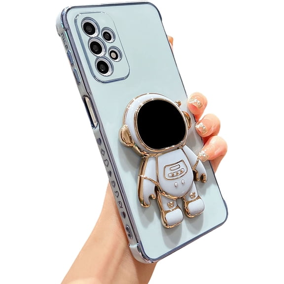Compatible with Samsung Galaxy A23 6.6" Phone Case Cute Cartoon Plating Astronaut Stand Holder Cover Camera Protection Shockproof Kickstand Bumper for Samsung A23 4g/5g Universal (Blue)