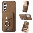 thumbnail image 1 of Compatible with Samsung Galaxy A25 5G Card Slot Back Case, 360 Degree Rotatable Ring Stand Plating Button PU Leather Support Magnetic Car Mount Phone Case Cover for Samsung Galaxy A25 5G, Brown, 1 of 13