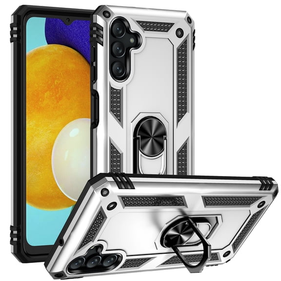 Compatible with Samsung Galaxy A25 5G Case Built-in 360 Ring Holder Kickstand, Extreme Protection Military Armor Magnetic Car Dual Layer Protective Heavy Duty Phone Cover,Silver