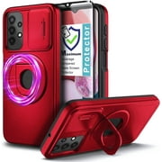 Nagebee For Samsung Galaxy A25 5G Case with Tempered Glass Screen Protector, [Military-Grade] Full-Body Protective, Magnetic Car Ring Holder Cover Case (Red)