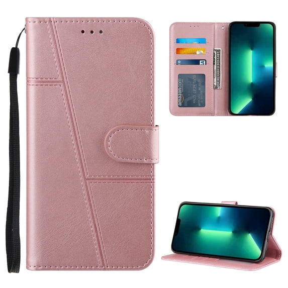 Compatible with Samsung Galaxy A25 5G Classic Wallet Case, and Lanyard PU Leather Flip Card Slots Holder Kickstand Cell Accessories Phone Case Cover for Samsung Galaxy A25 5G for Women Men, Rosegold