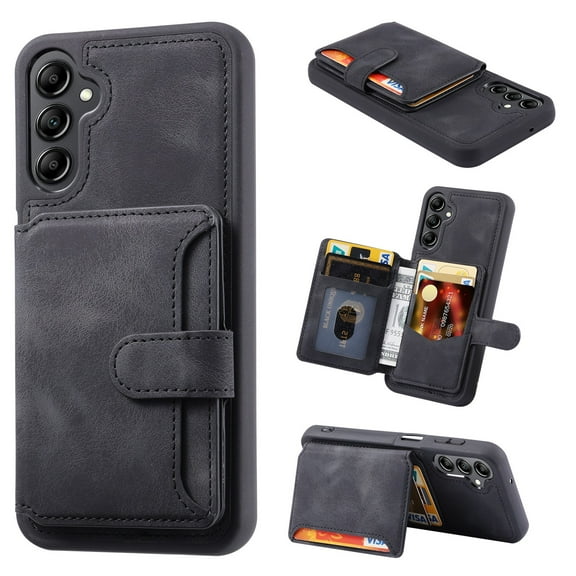 Compatible with Samsung Galaxy A25 5G, Stylish Card Slots Kickstand PU Leather TPU Frame Magnetic Closure Shockproof Ultra Slim Back Case Cover Designed for Samsung Galaxy A25 5G, Black