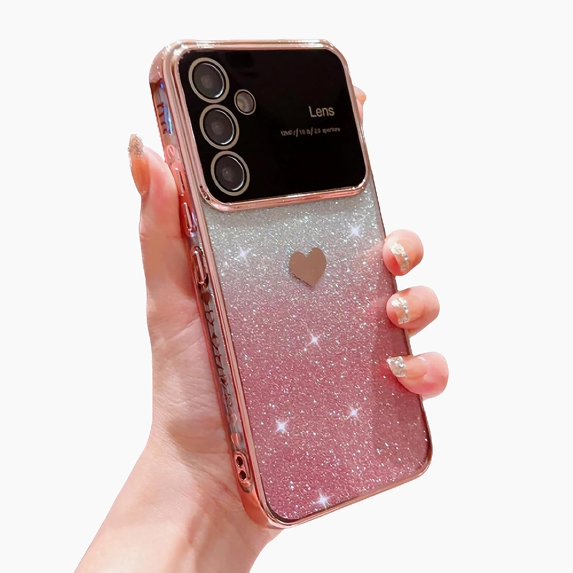 Compatible with Samsung Galaxy A25 5g Plating Cute Heart Phone Case,Gradient Glitter Bling Clear A25 Case Women Full Camera Lens Protection Soft Cover (Pink, Samsung Galaxy A25)