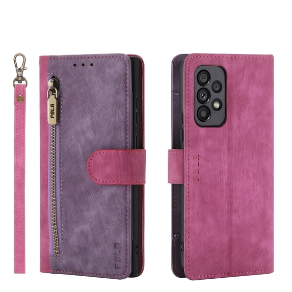 Compatible for Samsung Galaxy A32 4G Wallet Case, PU Leather TPU Protective Shockproof Flip Case with Wrist Strap Stand Magnetic Clasp Card Slots Phone Cover for Samsung Galaxy A32 4G 6.4 Inch,Rose