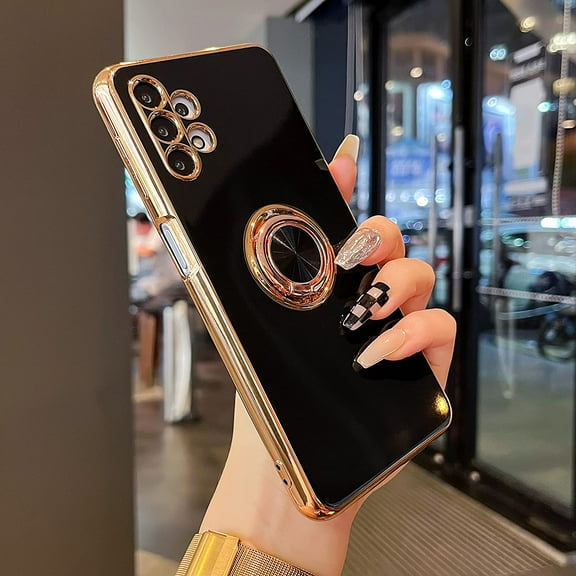 Compatible for Samsung Galaxy A32 5G Case,Electroplated Anti-Scratch Cases with 360°Ring Holder Kickstand,Soft Flexible TPU Bumper Shockproof Case for Samsung Galaxy A32,Black