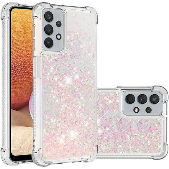 Compatible with Samsung Galaxy A32 5G Case Glitter Luxury Cute Love Liquid Quicksand Clear Soft TPU Girls Women Stylish Bumper Shockproof Protective Case for Samsung Galaxy A32 5G Pink YB