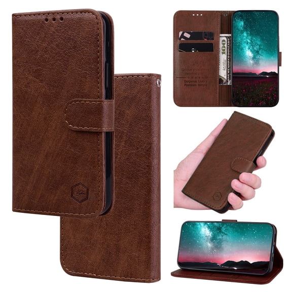 Compatible with Samsung Galaxy A32 5G Case Wallet Flip PU Leather, with Stand Strong Magnetic Clasp Closure Cash Credit Card Slots Protective Wallet Case for Samsung Galaxy A32 5G, Brown