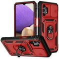 thumbnail image 1 of Compatible with Samsung Galaxy A32 5G with Sliding Cover Lens Protection & Kickstand, Built-in 360° Rotate Ring Stand Magnetic Card Slot Hybrid Cover Case for Samsung Galaxy A32 5G, Red+Black, 1 of 8