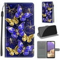 thumbnail image 1 of Compatible with Samsung Galaxy A32 5G Wallet Case for Men Women, Premium PU Leather Flip Cover with Card Holder, Wrist Strap, Kickstand Shockproof Magnetic Clasp Case, Golden Blue Butterfly, 1 of 7