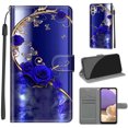 thumbnail image 1 of Compatible with Samsung Galaxy A32 5G Wallet Case for Men Women, Premium PU Leather Flip Cover with Card Holder, Wrist Strap, Kickstand Shockproof Magnetic Clasp Case, Blue Rose + Golden Butterfly, 1 of 7