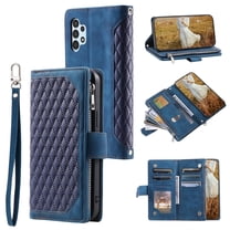 Compatible with Samsung Galaxy A32 5G Wallet Case, Premium PU Leather Zipper Flip Folio Wallet with Card Slot Crossbody Strap Magnetic Closure Built-in Kickstand Protective Case (Blue)