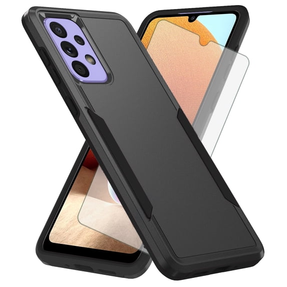 Compatible with Samsung Galaxy A33 5G Phone Case Tempered Glass Screen Protector Hybrid Rugged Shockproof Hard Protective Drop Proof Full Body Heavy Duty Mobile Cell Cover for A 33 33A Men Black