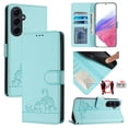 thumbnail image 1 of Compatible with Samsung Galaxy A34 5G Card Slot Case,[Cat Knurling] PU Folio Flip Wallet Magnetic Case[RFID Blocking] Leather Protective Stand Cover with Wrist Strap for Women Men,Mint, 1 of 18