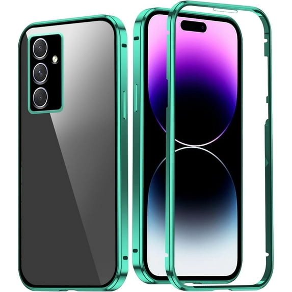 Compatible with Samsung Galaxy A34 5G Case with Built-in Privacy Glass Screen Protector, Ultra Slim Samsung A34 5G Phone Case Clear for Women Men Shockproof Protective Cover (Green)
