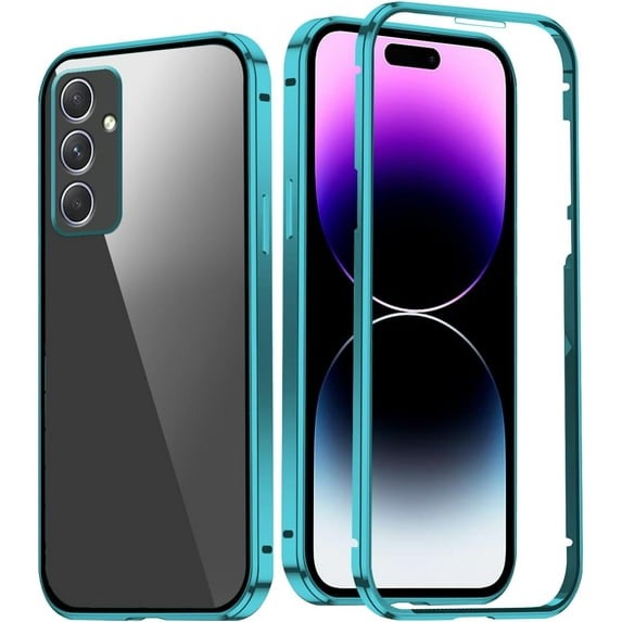 Compatible with Samsung Galaxy A34 5G Case with Built-in Privacy Glass Screen Protector, Ultra Slim Samsung A34 5G Phone Case Clear for Women Men Shockproof Protective Cover (Blue)