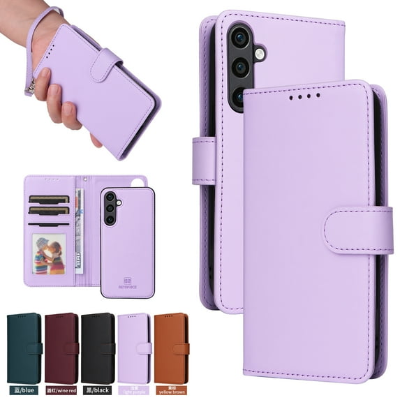 Compatible with Samsung Galaxy A34 5G Phone Case Detachable Wallet, Magnetic Flip Folio with Credit Card Holder & Cash Slot, Premium PU Leather, Wristlet, Kickstand Shockproof Cover, Purple