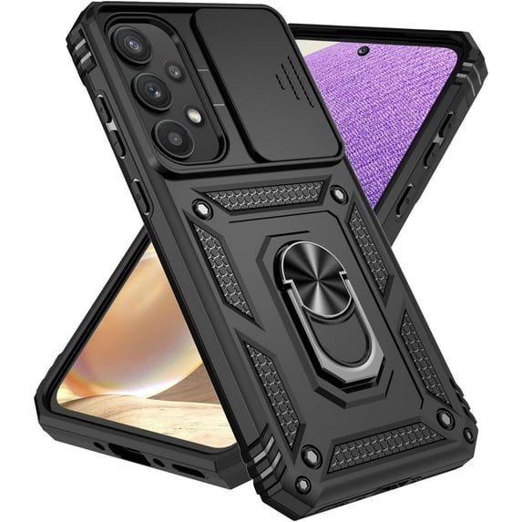 Compatible with Samsung Galaxy A35 5G Case Heavy Duty with Slide Camera Protective with Ring Holder Kickstand Military Grade Shockproof Protective Case for Samsung Galaxy A35 5G Black TC