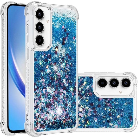 Compatible with Samsung Galaxy A35 5G Liquid Case Glitter Cute Phone Case Shiny Floating Quicksand Shockproof Protective Soft TPU Girly Women Case for Samsung Galaxy A35 5G Love Blue YB