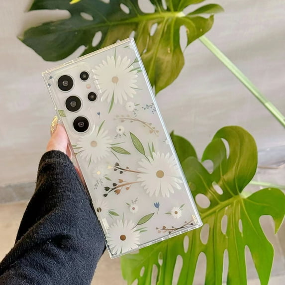 Compatible with Samsung Galaxy A35, Luxury TPU Clear Floral Pattern Anti-Scratch Anti-Yellow Back Case Shockproof Drop Protective Thin Fit Phone Case for Samsung Galaxy A35, White Flower