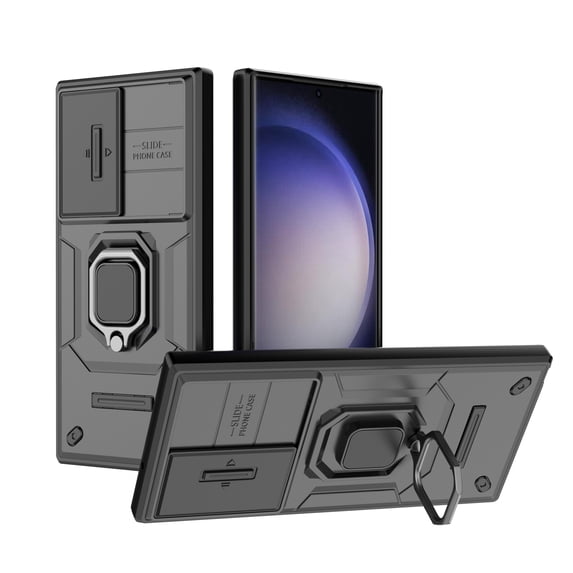 Compatible with Samsung Galaxy A35 Phone Case, Ultra Slim Hybrid TPU PC Ring Kickstand Drop Protective Sliding Camera Cover Shockproof 2 In 1 Case Cover for Samsung Galaxy A35, Black