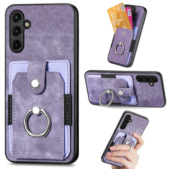 Compatible with Samsung Galaxy A36 5G, Classic Card Slots 360 Rotating Finger Ring Kickstand PU Leather + TPU Frame Magnetic Closure Back Case Cover for Samsung Galaxy A36 5G, Purple
