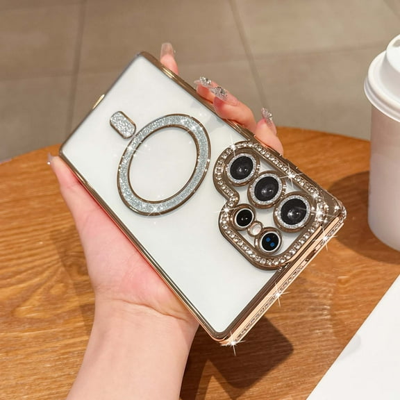 Compatible With Samsung Galaxy A36 5G Glitter Clear Phone Case,Support Wireless Charging,With Lens Film,Border Drilling Designing,Luxury Shockproof Rugged Transparent Phone Case,Gold