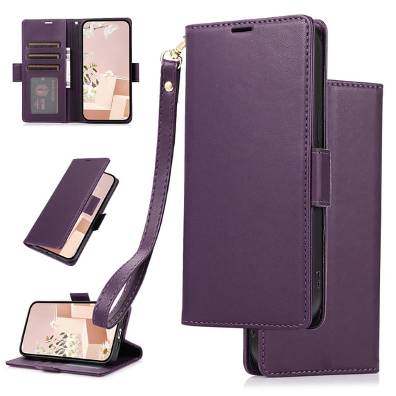 Compatible with Samsung Galaxy A36 5G Wallet Case with Credit Card Holder & Cash Slot, RFID Blocking Durable PU Leather Flip Magnetic Protective Stand Cover Wrist Strap Women Men,Darkpurple