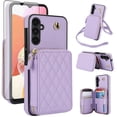 thumbnail image 1 of Compatible with Samsung Galaxy A36 5G Wallet Phone Case Tempered Glass Screen Protector Wrist Crossbody Strap Stand Credit Card Holder RFID Slot Cell Cover for A36 36A LTE SM-A366U Women Girls Purple, 1 of 9