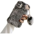 thumbnail image 1 of Compatible with Samsung Galaxy A42 5G Case with Plush Ball,Fuzzy Fluffy Soft Warm Love Hairball Pendant Faux Rabbit Fur Case TPU Back Cover with Chic Bow-Knot,Gray, 1 of 12