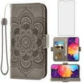 thumbnail image 1 of Compatible with Samsung Galaxy A50 A50S A30S Wallet Phone Case and Tempered Glass Screen Protector Flip Credit Card Holder Stand Mandala Flower Cell Cover for A 50 50S 30S S50 50A SM A505G Gray, 1 of 8