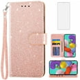 thumbnail image 1 of Compatible with Samsung Galaxy A51 5G/A 51 5G UW Verizon Wallet Phone Case and Tempered Glass Screen Protector Flip Credit Card Holder Stand Bling Glitter Cell Cover for 51A G5 S51 Women Men Pink, 1 of 8