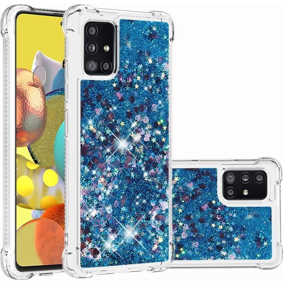 Compatible with Samsung Galaxy A51 5G Case Glitter Luxury Cute Love Liquid Quicksand Clear TPU Girls Women Stylish Bumper Shockproof Protective Case for Samsung Galaxy A51 5G Blue YB